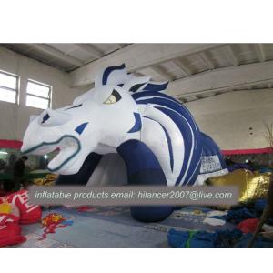 China Outdoor decoration giant inflatable tunnel and inflatable green red logo football helmet factory