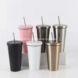 China Eco friendly 24oz double wall vacuum insulated coffee tumbler custom Logo stainless steel coffee cup with straw factory