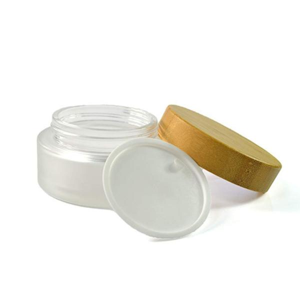 China 50ml Frosted Glass Cream Jars With Tightly Bamboo Lid And Inner Liner factory
