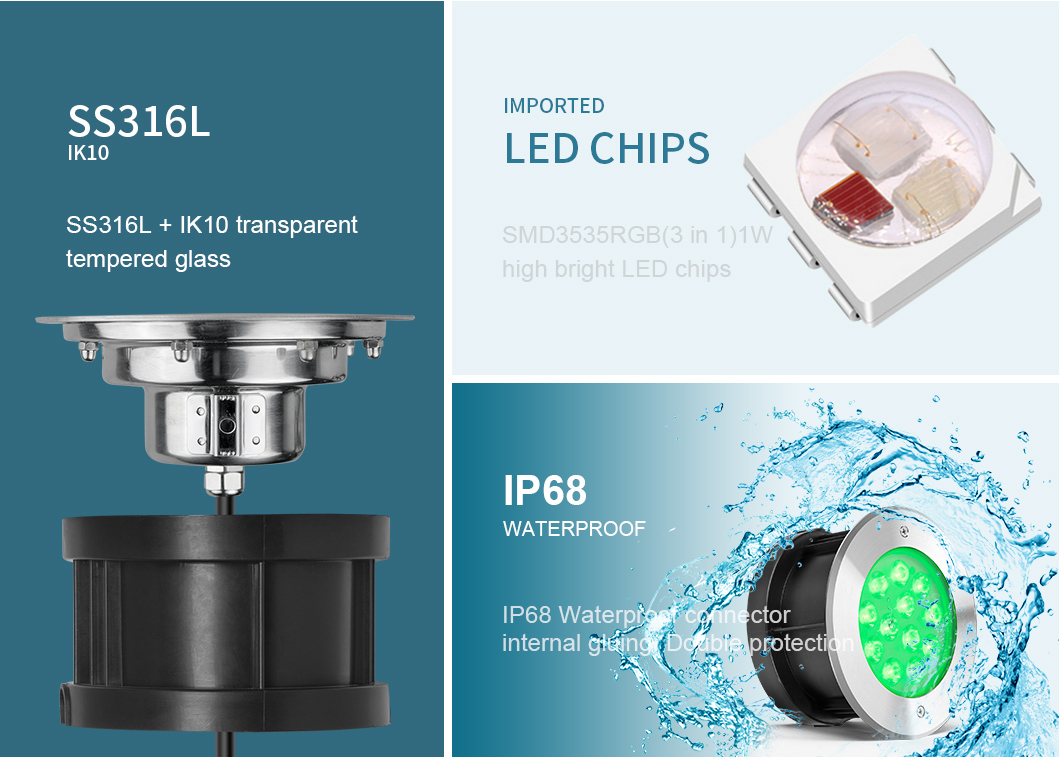 FCC 600LM IP68 DMX512 Color Changing LED Spotlights 18W DC24V SS316L