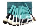 Cosmetic Green Professional 15 Piece Makeup Brush Set Wih Synthetic Hair