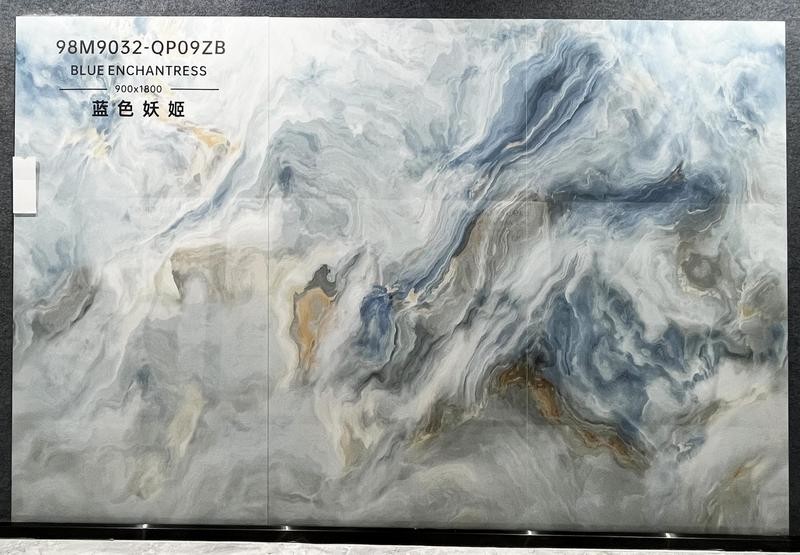 Moisture-Proof 900x1800x9mm Wear-Resistant Inside Floor Blue White Glazed Polished Porcelain Tile For Decoration
