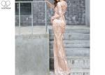Long Sleeve Gold Sequin Mermaid Prom Dress Special Sequins Fabric Zipper No Tail