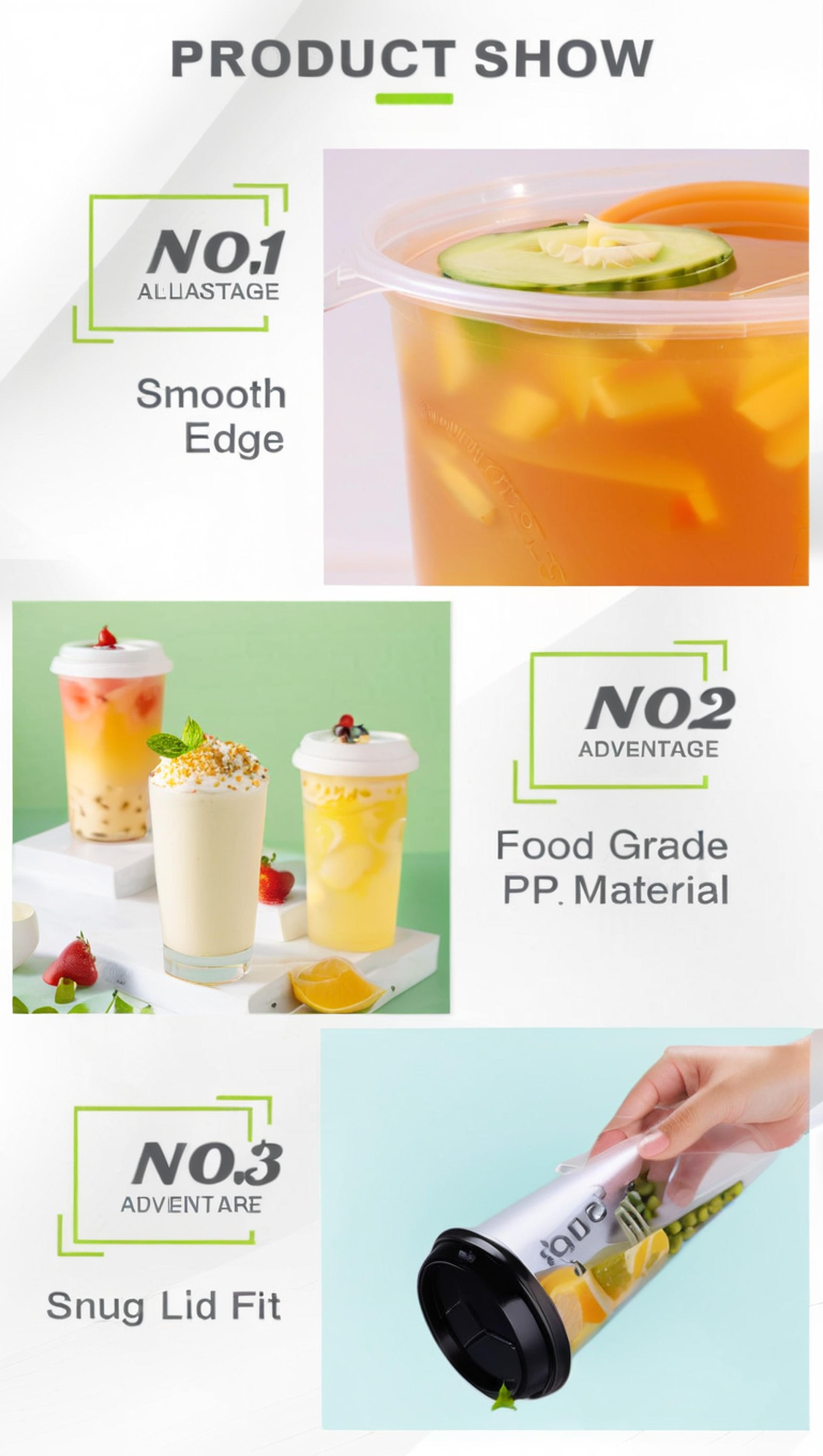 12oz 16oz 32oz Thick Plastic pp Injection Cup Transparent Custom Smoothie Milk Tea Boba Cups