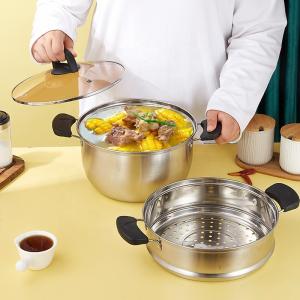 China Factory Wholesale Two Layers Stainless Steel Saucepot Food Steamer Pots Circle Soup Pot With Glass Lid factory