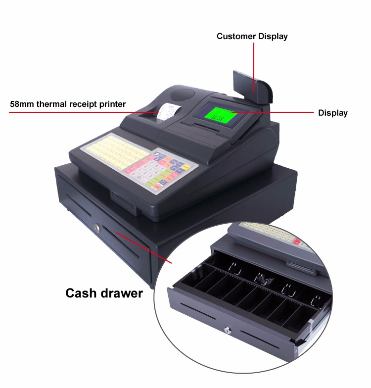 Supermarket/Retail Store All-in-One POS Electronic Cash Register with Optional Cash Box