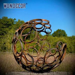China Circular Splicing Spherical Corten Steel Sculpture 120cm For Garden factory