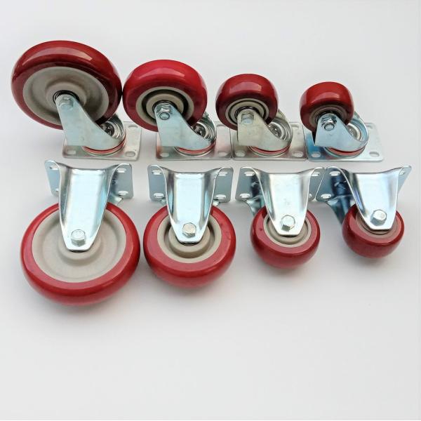 3 4 5 Inch Best Service Caster Wheels Swivel Plate Casters on Red PVC Polyurethane Wheels
