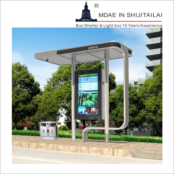 Hot Dip Galvanized Advertising Bus Shelter 3800*1280*2400mm With LED Billboard