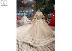 Female Princess Grace Wedding Dress Half Sleeve Beaded Net Three Layer Lace Tail
