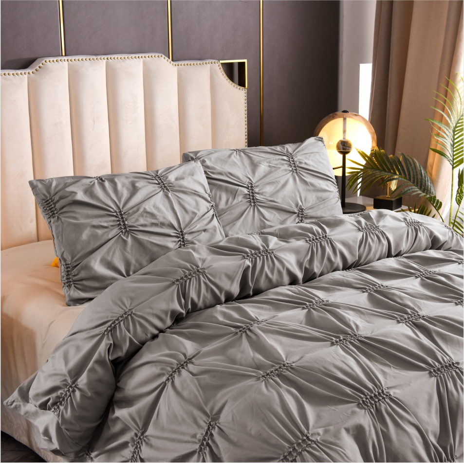 100% Polyester Solid Color Fern Flower Craft Duvet Bedding Set for Homeuse Plain Style