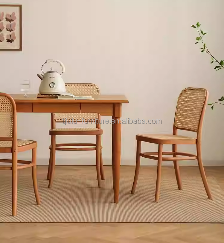Durable Solid Wood Rattan Back Dining Chair for Dining Room Furniture W47.4CM*D44.6CM*H83.5CM
