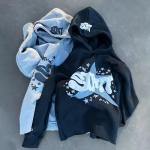 Puff Print Jacket Fleece Cotton Cropped Cut Edge Raw Hem Puff Printing Hoodie