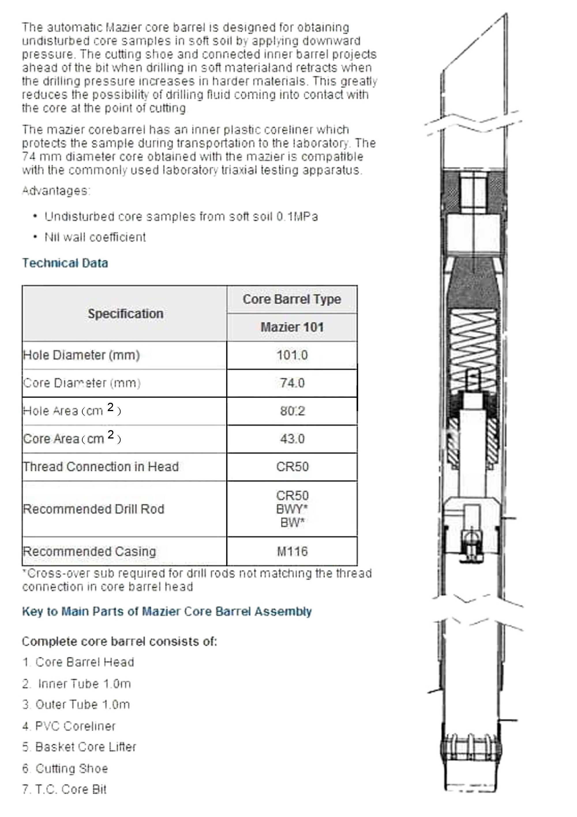 Triple Tube Retractable Mazier Core Barrel for soil sampling