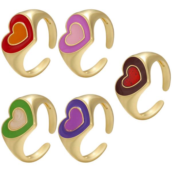 Summer Jewelry 14k Gold Plated Rings Open Adjustable Colorful Enamel Double