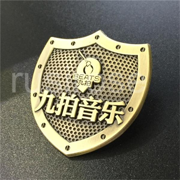 Music company antique metal badges made to order, music company listed