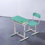 Green Double Seater School Desk And Chair / Children 's Classroom Furniture