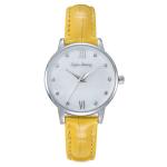 1.25 Inch Yellow Leather Strap Watch Ladies Quartz Waterproof