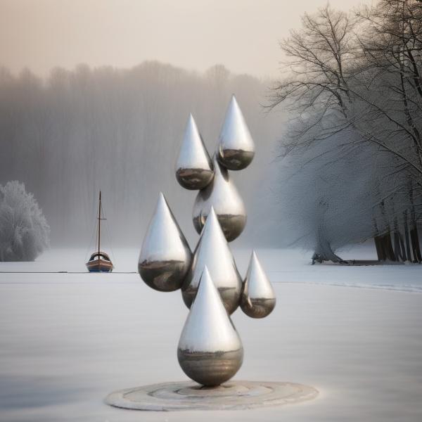 Modern Stainless Steel Sculpture Mirror Polished Water Drop Design Indoor