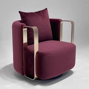 China Fuchsia Creative Luxury Velvet Sofa Chair Gold Stainless Steel Armchair Custom factory