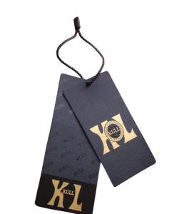 China Custom Printed Clothing Labels Paper Hangtags UV Coating Gold Foil Stamping Logo on sale