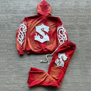 China Customized Colorful Embroidery Logo 2 Piece Jogger Sets Flared Sweatpants Distressed factory