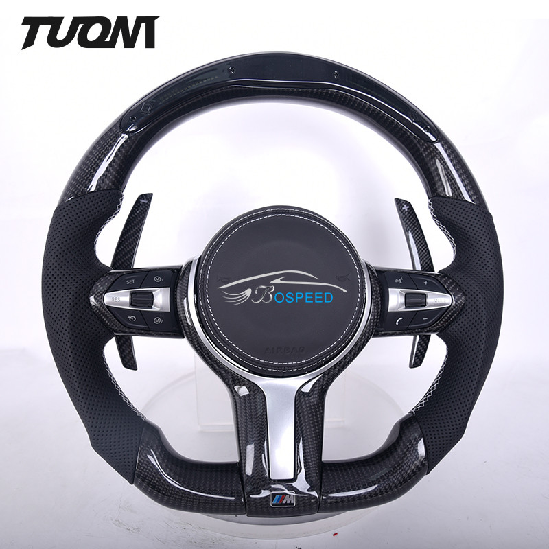 BMW Genuine Leather Carbon Fiber Steering Wheel With LED Design