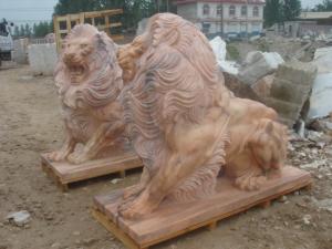 China 1.8m Travertine Large Lion Garden Ornament Stone Carving Sculpture factory