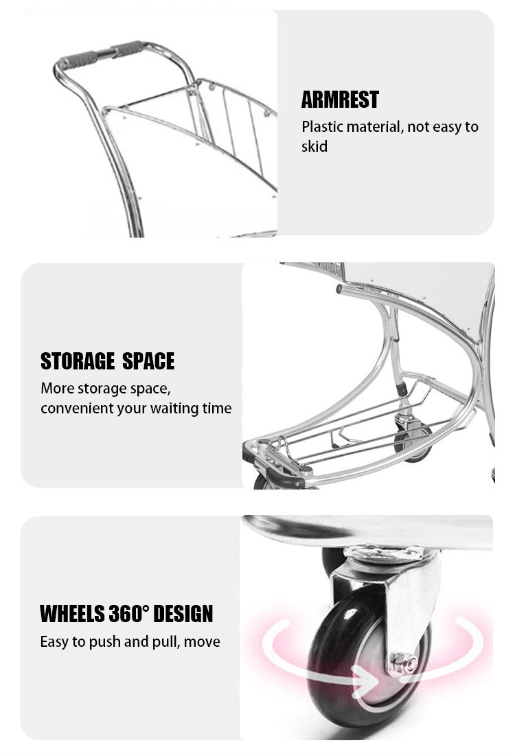 Strong Rubber Wheels Metal Airport Baggage Trolley For Baggage Control