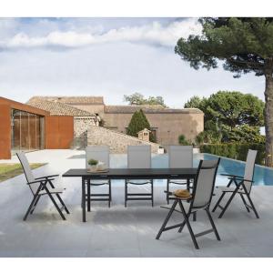 China Outdoor Furniture Glass Extension Dining Table and Folding Chair Set with Weather-resistant Materials factory