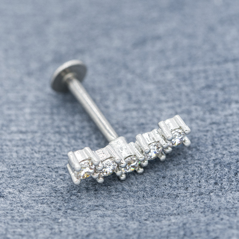 316L Surgical Steel Body Jewelry 5pcs Zircon Stones Labret Stud Earrings