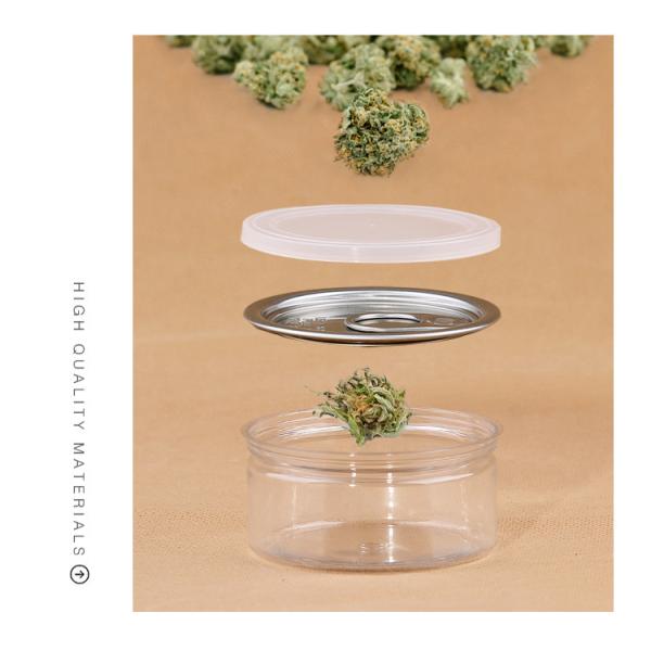 Cbd Weed Easy Open Pull Ring Round Plastic Container Black Lid With Sticker