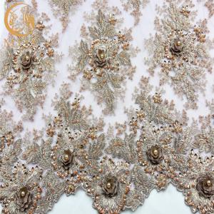 China Beaded Wedding Dress Lace Fabric 135cm Width Handmade Embroidery 1 Yard factory
