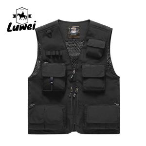 China High Quality Breathable Mesh Outdoor Multi-pocket Utility Men's Vests Men's Zipper Fishing Vest Waistcoat For Men factory