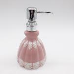 Pink Lace Dress Ceramic Bathroom Set / Soap Lotion Dispenser Set Dish Brush