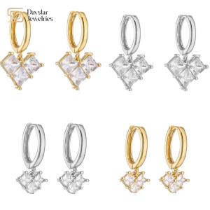 China Women Diamond 18k White Gold Plated Earrings Cubic Zirconia Charm Pendant factory