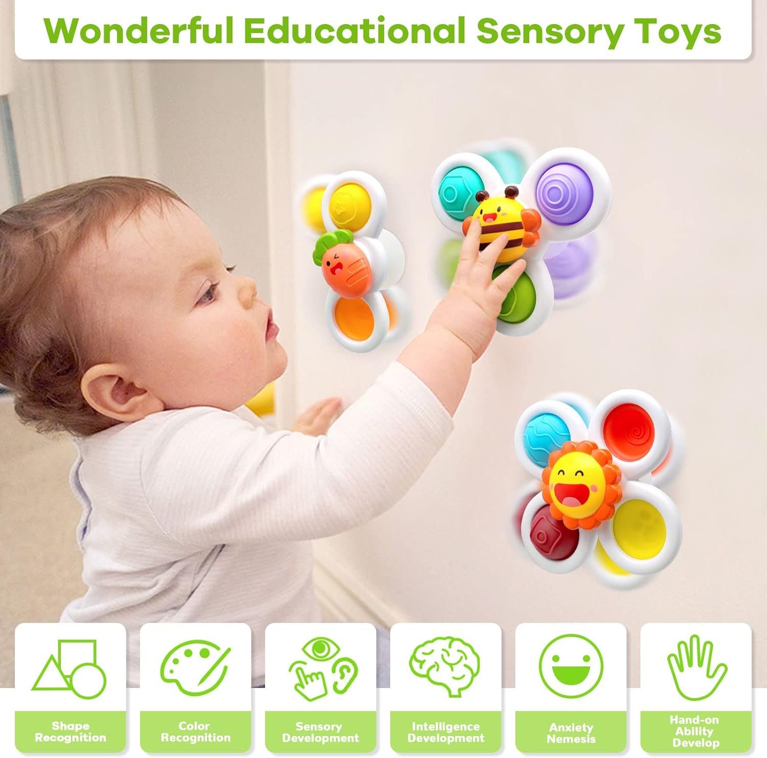 1 2 3 Year Olds Suction Cup Spinner Baby Learning Sensory Toy for Toddlers Unisex Gift Idea