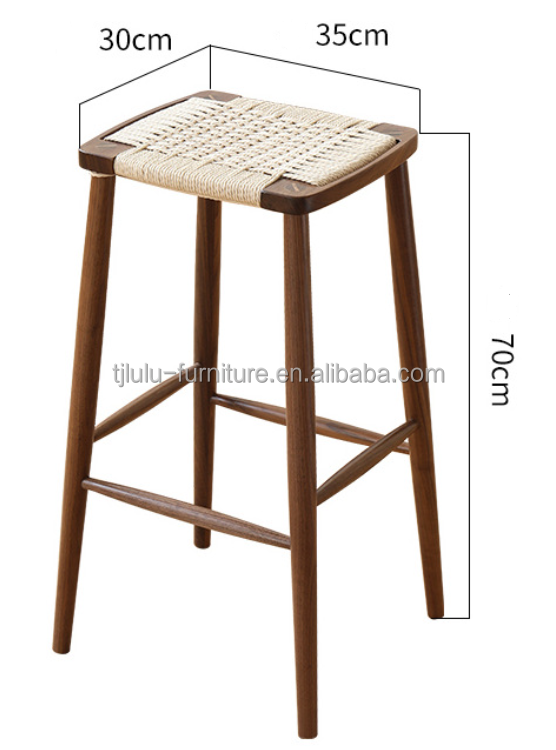 Modern Minimalist Nordic Bar High Stool Solid Wood Woven Rope Cafe Restaurant Stool For Events W30*D35*45/70CM