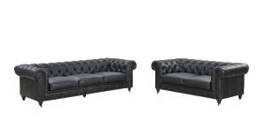 China Vintage Slate Soft Leather Chesterfield Sofa Fine Handwork With Buttons / Nails factory