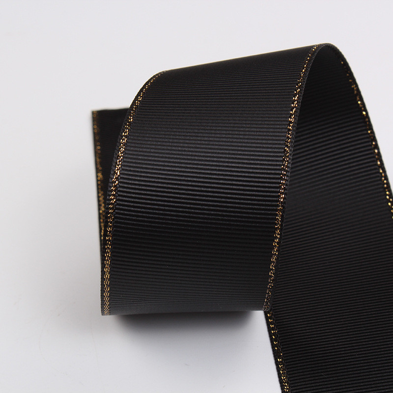 2.5cm Polyester Gold Edge Double Face Grosgrain Ribbon for Christmas Tree and Bag Handles