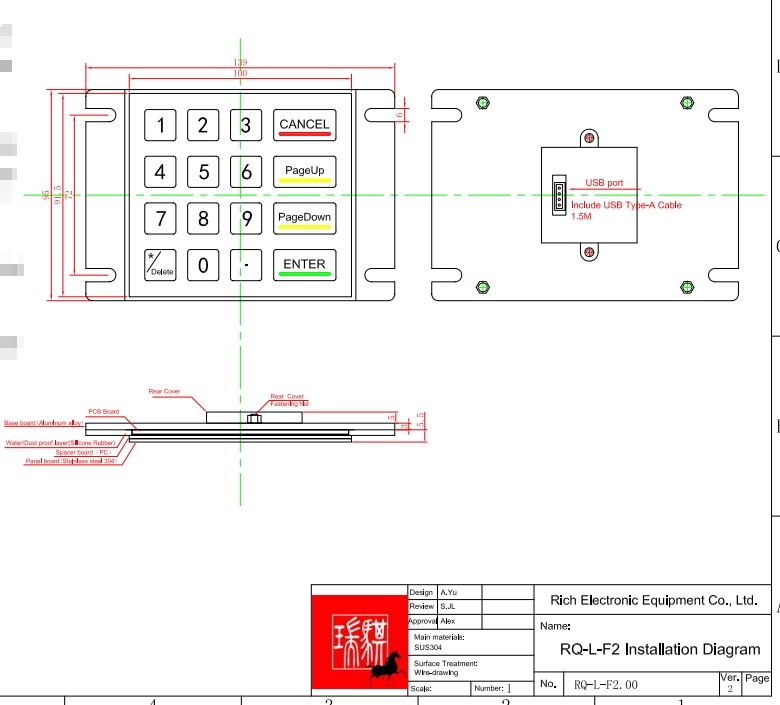 IP65/IK07 16 Keys Metal KeyPad Waterproof Dustproof Industial Keypad outdoor Rear Panel Mounted -40℃