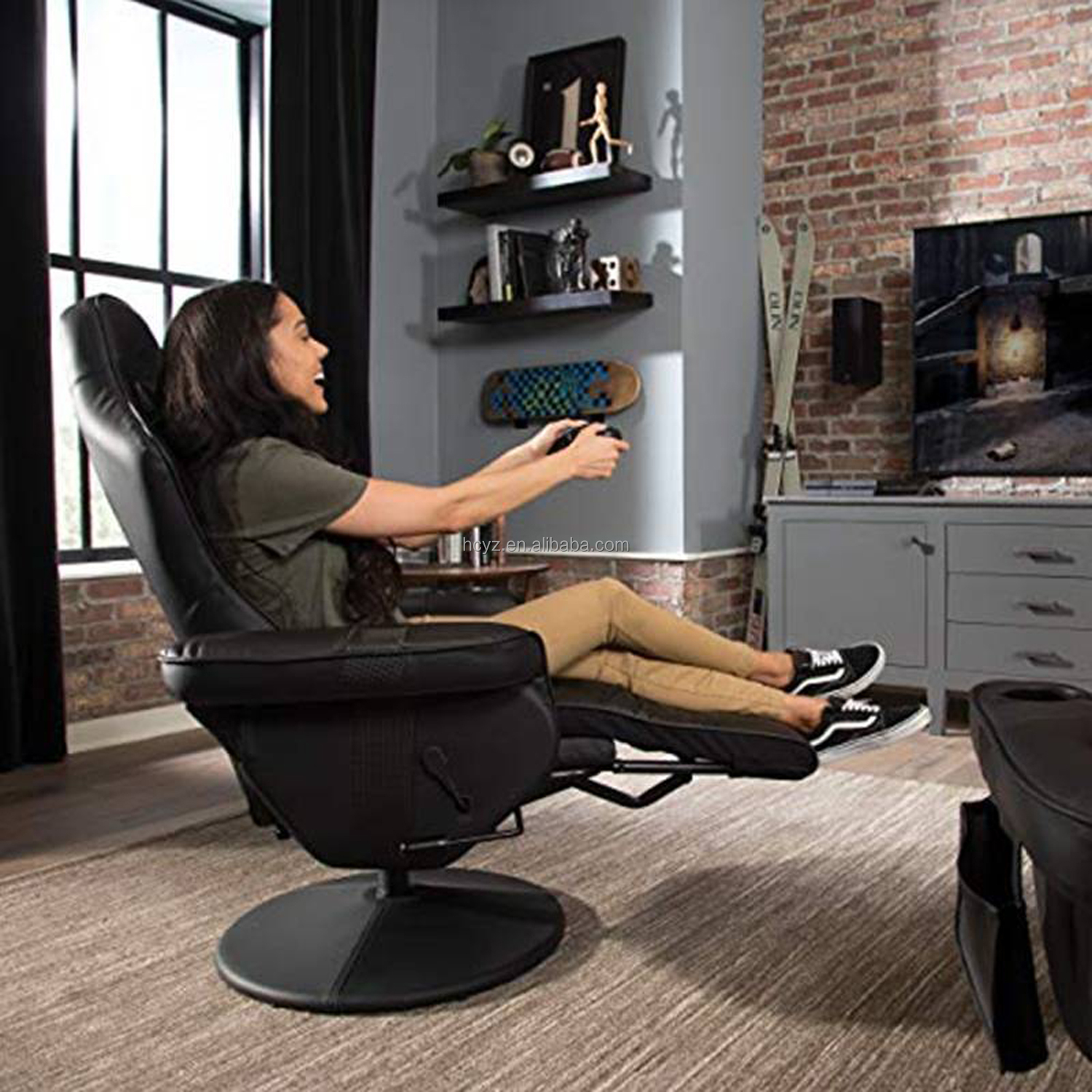 Office/Home/Apartment Gaming Chair with Cup Holder and Adjustable Backrest 90-135°