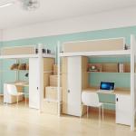 Contemporary Bunk Bed With Desk For School Dormitory Furniture Support