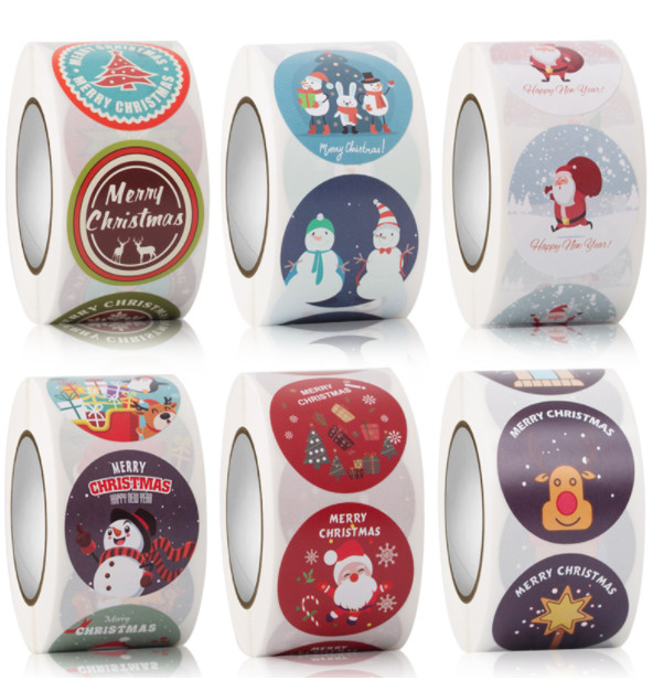 CMYK Sticky Label Roll Santa Claus Reindeer Merry Christmas Vinyl Decals