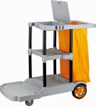 Commercial Grey Plastic 3 Shelf Custodial Cleaning Carts