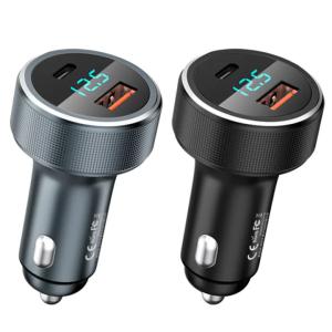China Customized 2-Port USB Car Charger with Voltage Display OEM Support factory