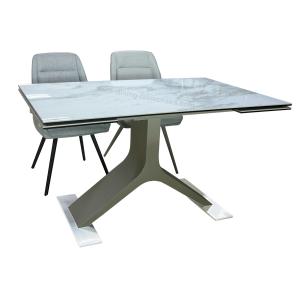 Rectangle Extension Dining Table White Textured Top Stainless Base