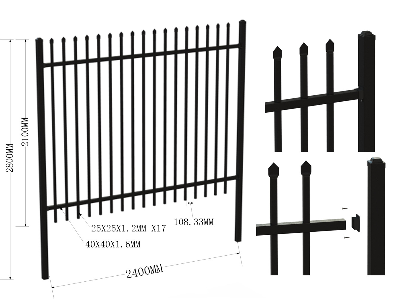Self -Clean Stain Black Powder Coated Garrison Security Fencing