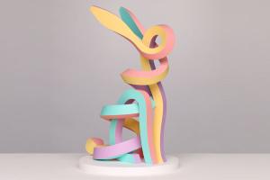 China Outdoor Stainless Steel Rabbit Dog Sculpture Rainbow Painted Finish factory