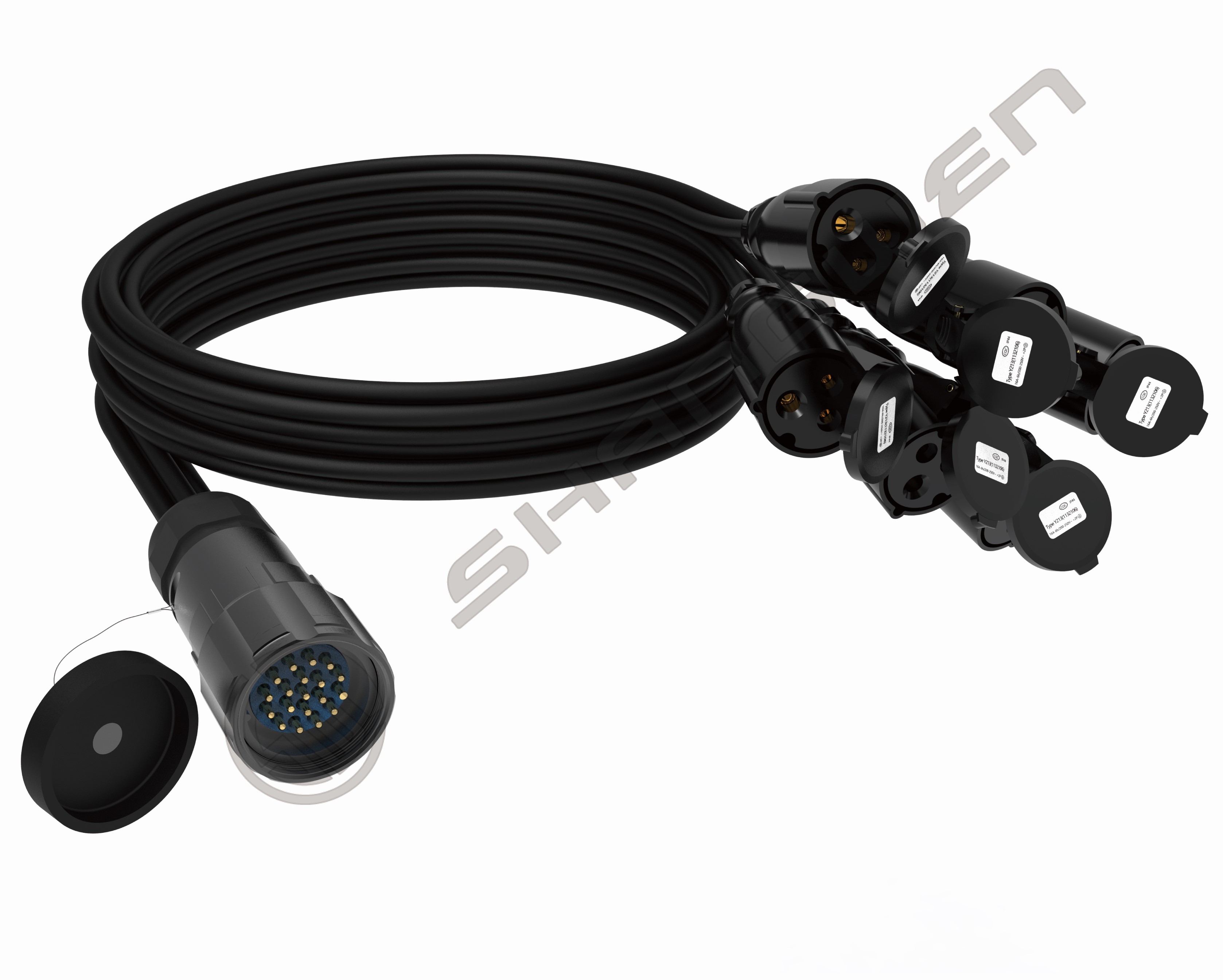 19-Pin Socapex Extension Cable with 6-Way Breakout 16A Power Cable for Stage Lights LED Moving Head Assembly Connectors